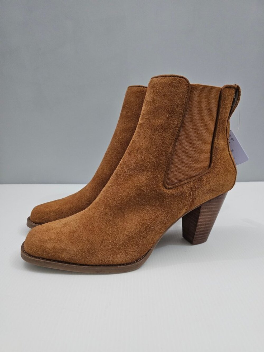 Aerosoles Lido Chelsea Ankle Boot Womens 9.5 Cognac Suede Leather Block Heel NEW